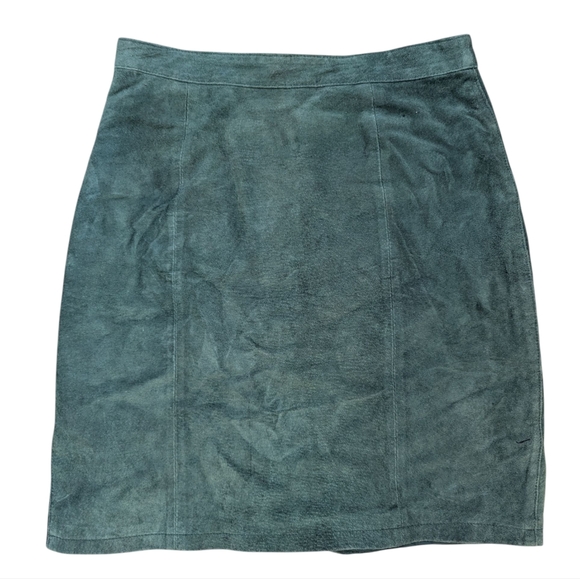 international leather collection Dresses & Skirts - Vintage 1990s International Leather Collection Green Suede Midi Skirt 11/12